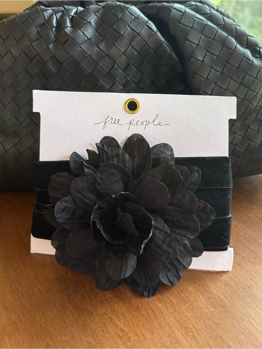 NWT Free People Melody Velvet Choker Black Floral Rosette